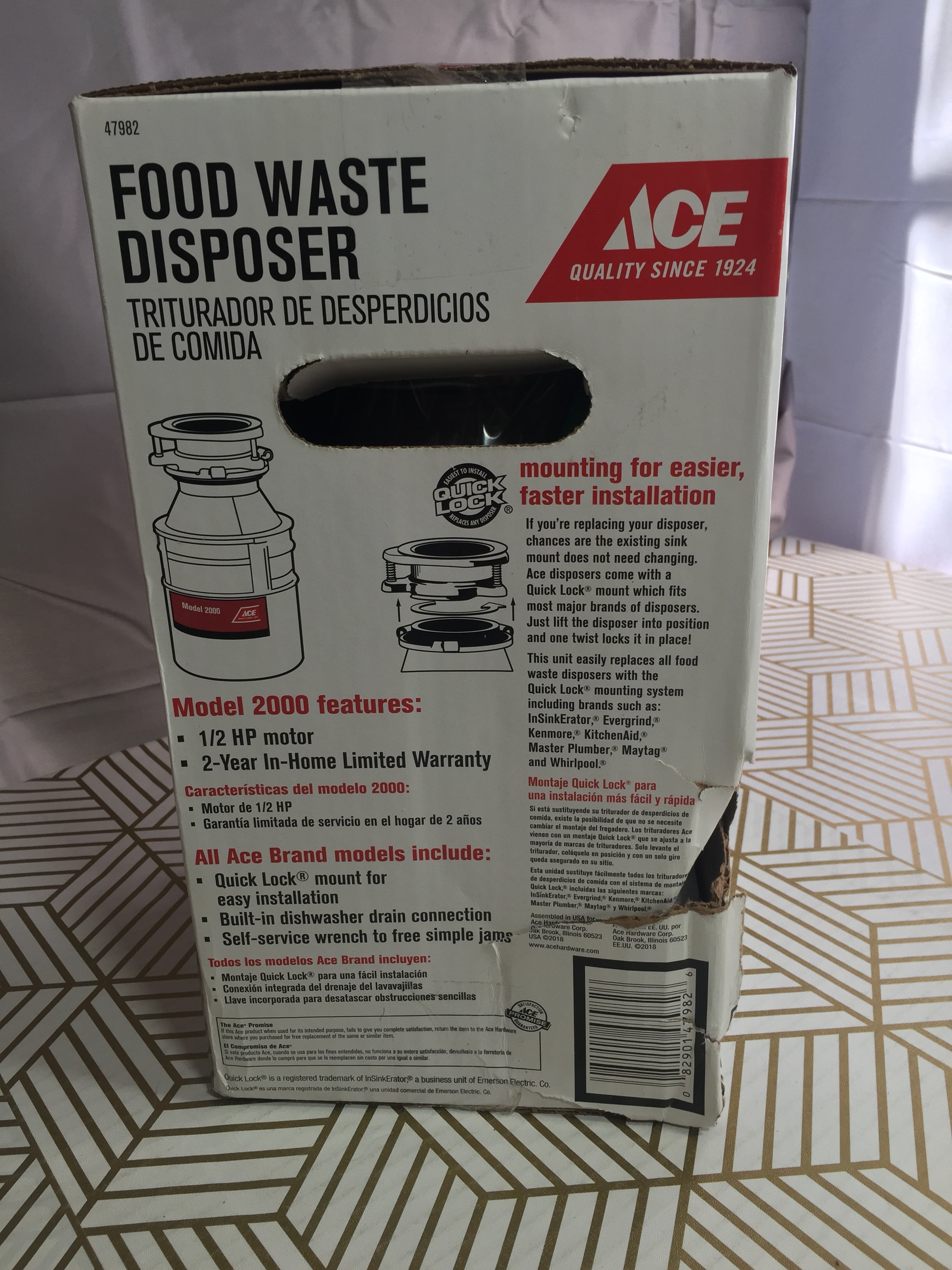 ACE Food Waste Garbage Disposal 1/2 HP Model 2000 - NEW (8026147291374)